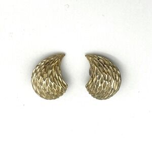Vintage BSK Gold Tone Textured Half Moon Clip‎ On Earrings
